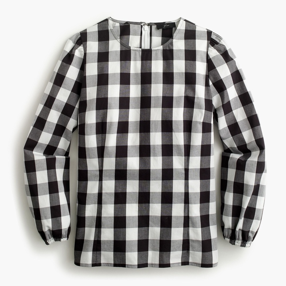 J crew puff sleeve gingham top